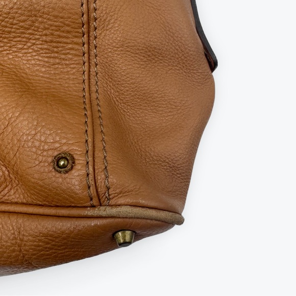 Auth Chloe Caramel Brown Leather Studded Auore Top Handle Duffel Tote Bag - Picture 11 of 16